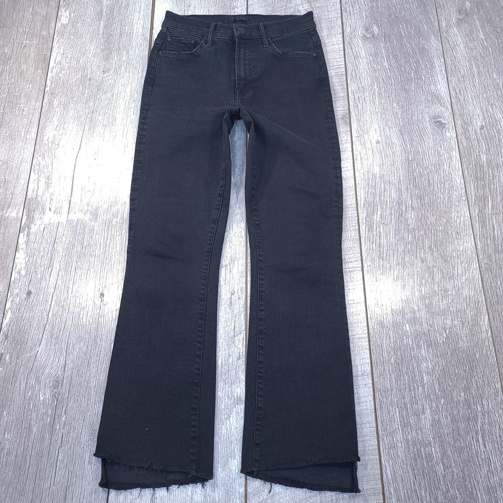 Mother The Insider Crop Step Fray Jeans Women 25 Black Not Guilty High Rise